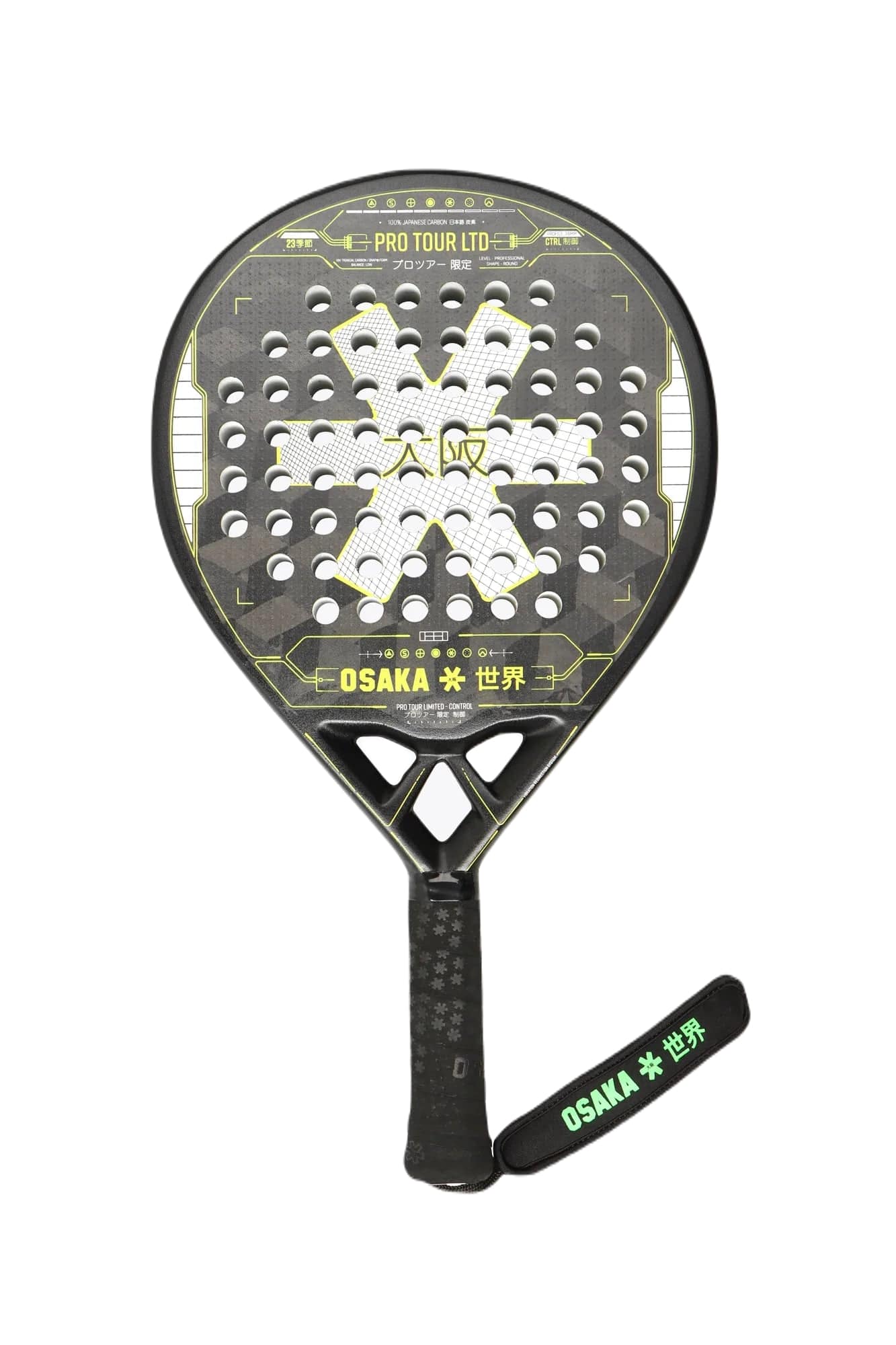 Osaka Pro Tour Ltd Control 2023 Padelbat Grey Lime - Osaka Padel Bat - 5404033225105